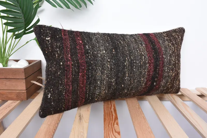 Kilim Pillow, Vintage Kilim Pillow, Interior Designer Pillow, 12x24 Brown Pillow Case, Square Throw Pillow Cover, Pillow Cover - 4