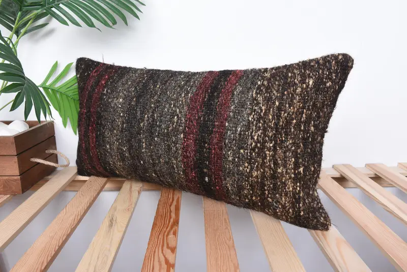 Kilim Pillow, Vintage Kilim Pillow, Interior Designer Pillow, 12x24 Brown Pillow Case, Square Throw Pillow Cover, Pillow Cover - 5