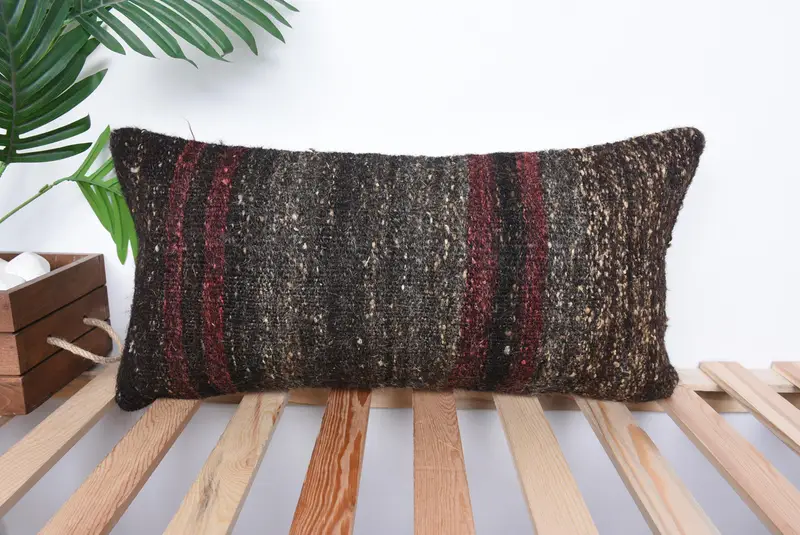 Kilim Pillow, Vintage Kilim Pillow, Interior Designer Pillow, 12x24 Brown Pillow Case, Square Throw Pillow Cover, Pillow Cover - 1