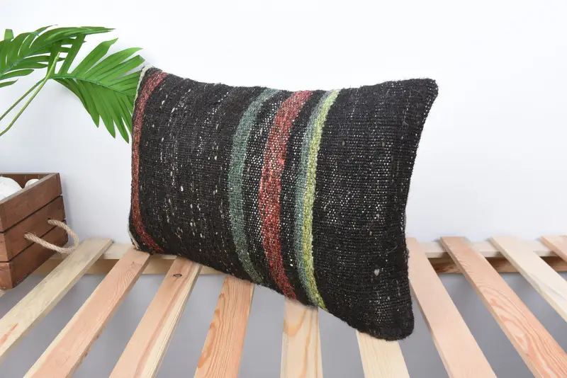 12x20 Black Cushion Cover, Vintage Pillow, Antique Pillows, Oriental Pillow Sham, Kilim Pillow, Cushion, Tapestry Pillow Case - 5