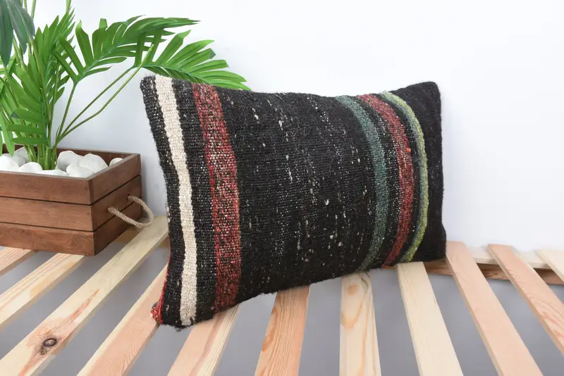 12x20 Black Cushion Cover, Vintage Pillow, Antique Pillows, Oriental Pillow Sham, Kilim Pillow, Cushion, Tapestry Pillow Case - 4