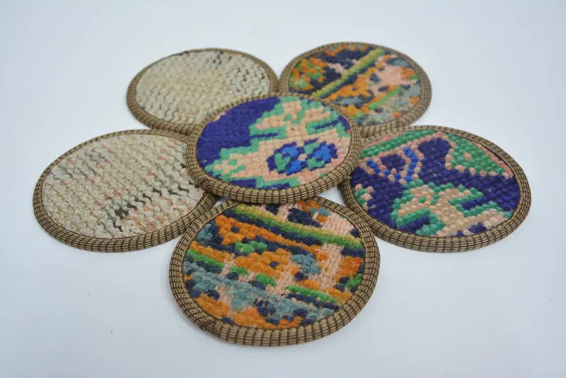 Conjunto de montaña rusa Kilim azul y naranja, posavasos étnicos únicos