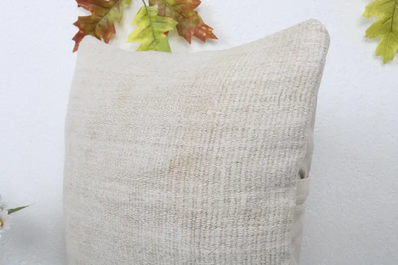 Vintage Kilim Throw Pillow, Turkish Kilim Pillow, 16x16 Beige Pillow, Pillow Cover, Chair Pillow, Handmade Kilim Cushion - 5