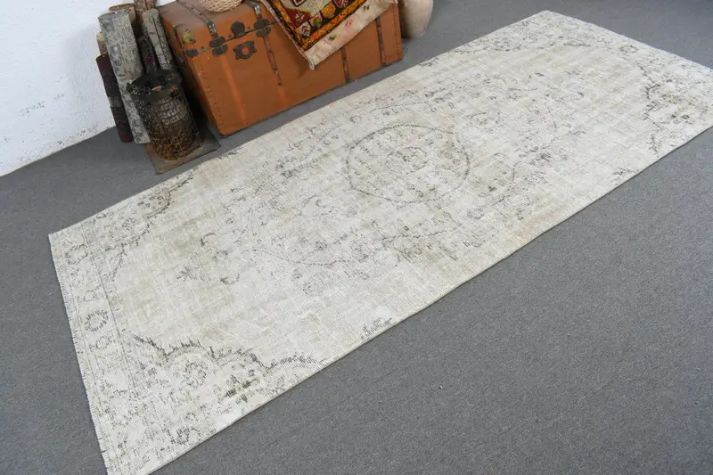 3.9x8.8 ft Alan Türk Halısı, Beyaz Puantiyeli Vintage Halı - 1