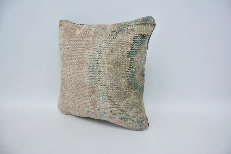 Pillow Sham, Custom Pillow Sham, Handmade Kilim Cushion, Ethnical Kilim Rug Pillow, 14x14 Orange Cushion Cover, Crochet Pattern Pillow, Boho Pillow - 4