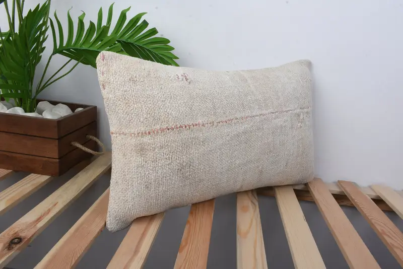 Vintage Pillow, Hippie Throw Pillow Cover, Boho Pillow Sham Cover, Home Decor Pillow, Patio Cushion Cover, 12x20 Beige Pillow, Cushion - 4