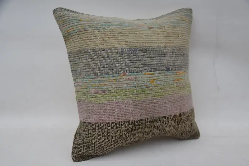 Home Decor Pillow, Cushion, 12x12 Beige Cushion, Decorative Bolster Cushion, Boho Pillow Sham Cover, Vintage Kilim Throw Pillow - 2