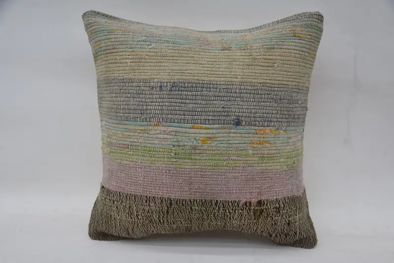 Home Decor Pillow, Cushion, 12x12 Beige Cushion, Decorative Bolster Cushion, Boho Pillow Sham Cover, Vintage Kilim Throw Pillow - 1