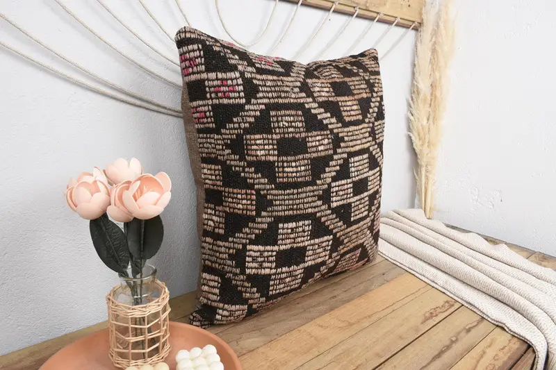 Vintage Pillow, Kilim Pillow Cover, 24x24 Brown Pillow Cover, Vintage Throw Cushion Case, Boho Pillow, Car Pillow Case, Pillow Sham - 1