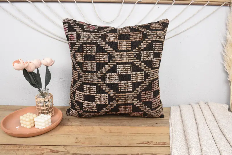 Vintage Pillow, Kilim Pillow Cover, 24x24 Brown Pillow Cover, Vintage Throw Cushion Case, Boho Pillow, Car Pillow Case, Pillow Sham - 2