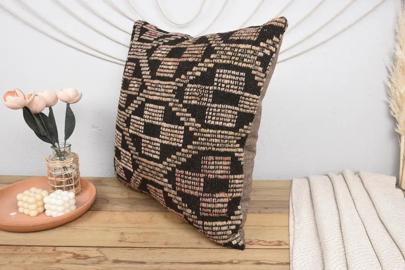 Vintage Pillow, Kilim Pillow Cover, 24x24 Brown Pillow Cover, Vintage Throw Cushion Case, Boho Pillow, Car Pillow Case, Pillow Sham - 4