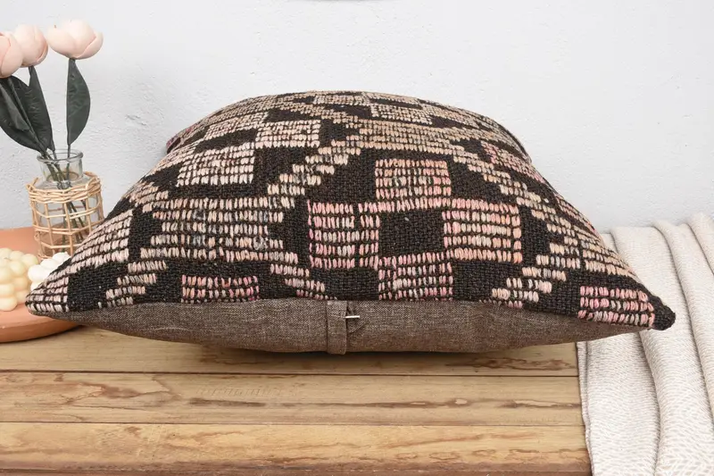 Vintage Pillow, Kilim Pillow Cover, 24x24 Brown Pillow Cover, Vintage Throw Cushion Case, Boho Pillow, Car Pillow Case, Pillow Sham - 5