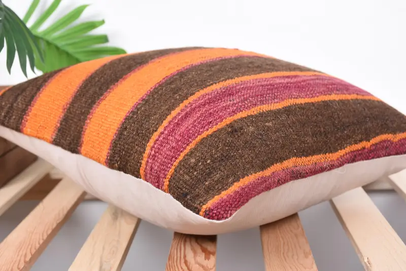 Boho Pillow, Vintage Kilim Pillow, Bohemian Cushion Cushion Cover, Couch Cushion Cover, Boho Pillow Sham Cover, 16x16 Orange Cushion, Pillow Cover - 6
