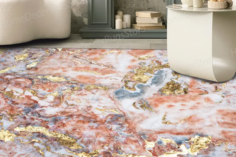 Altın Mermer Pırıltılı Baskılı Halı: Lüks Mermer Tasarım
