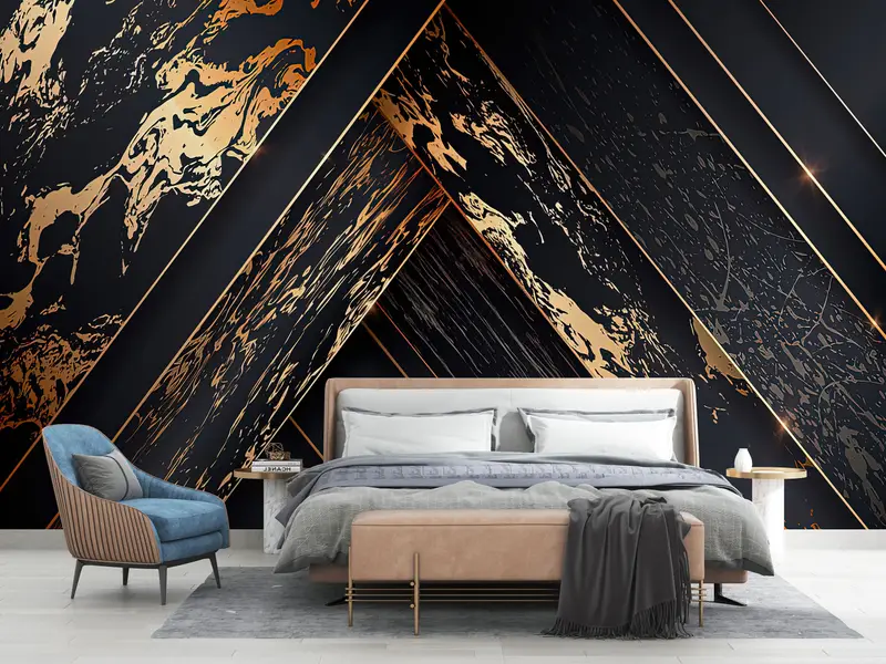 Bright Wall Paper,Black Wall Print,Black Gold Abstract Wall Art,Modern Wall Paper,Gold Mural,3d Wall Paper,Modern Mural, - 7