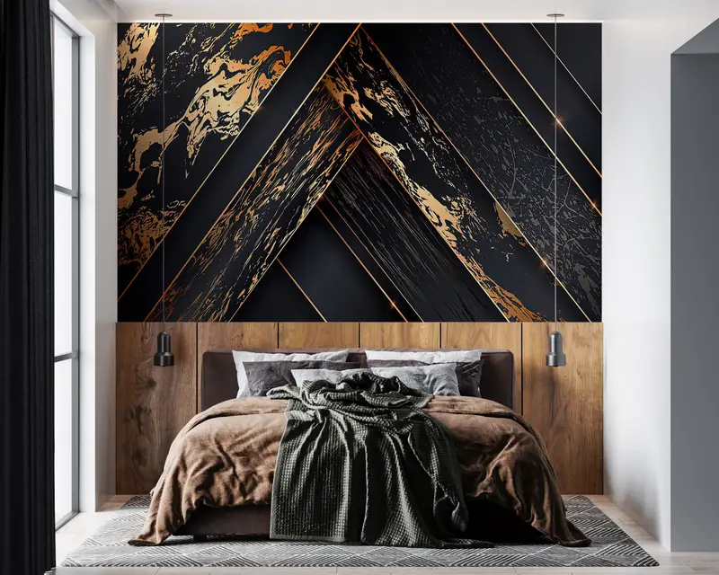 Bright Wall Paper,Black Wall Print,Black Gold Abstract Wall Art,Modern Wall Paper,Gold Mural,3d Wall Paper,Modern Mural, - 5