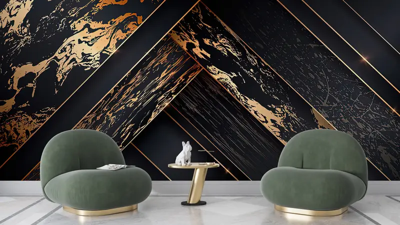 Bright Wall Paper,Black Wall Print,Black Gold Abstract Wall Art,Modern Wall Paper,Gold Mural,3d Wall Paper,Modern Mural, - 8