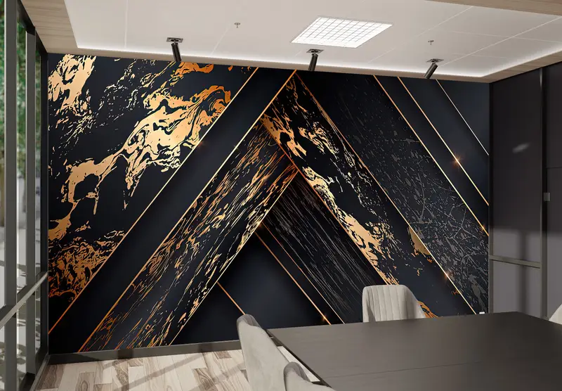 Bright Wall Paper,Black Wall Print,Black Gold Abstract Wall Art,Modern Wall Paper,Gold Mural,3d Wall Paper,Modern Mural, - 4
