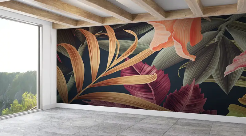 Trendige bedruckte Tapete mit tropischen Blättern: Werten Sie Ihren Raum auf