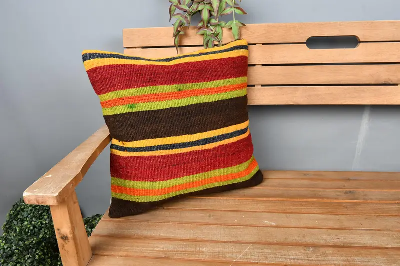 18x18 Red Pillow Sham, Ethnical Kilim Rug Pillow, Handmade Cushion, Retro Throw Cushion Case, Vintage Pillow, Handmade Kilim Cushion, Pillow Sham - 1