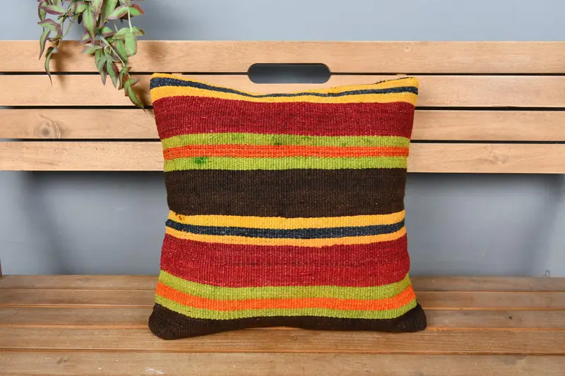 18x18 Red Pillow Sham, Ethnical Kilim Rug Pillow, Handmade Cushion, Retro Throw Cushion Case, Vintage Pillow, Handmade Kilim Cushion, Pillow Sham - 6
