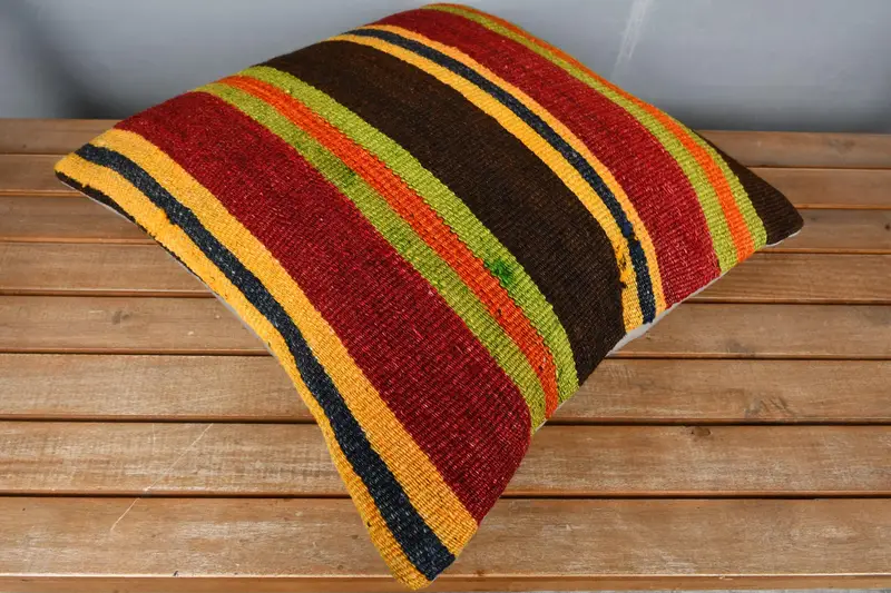18x18 Red Pillow Sham, Ethnical Kilim Rug Pillow, Handmade Cushion, Retro Throw Cushion Case, Vintage Pillow, Handmade Kilim Cushion, Pillow Sham - 2