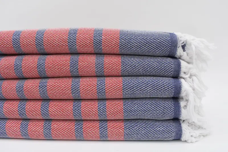 Turkish Beach Towel Blue Red Chevron Pattern, 70x40 Inches