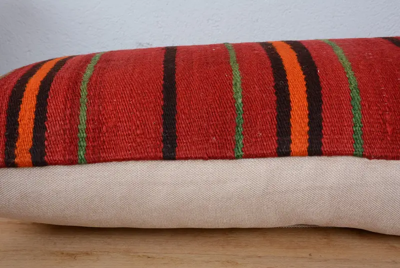 Authentic Pillow Case, Turkish Kilim Pillow, Ethnical Kilim Rug Pillow, Kilim Cushion Sham, Pillow Case, 16x48 Red Pillow Sham - 5