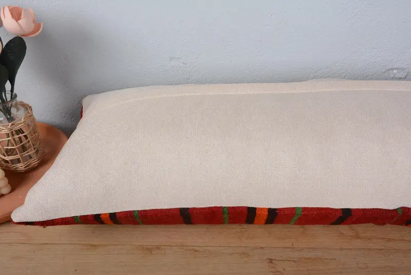 Authentic Pillow Case, Turkish Kilim Pillow, Ethnical Kilim Rug Pillow, Kilim Cushion Sham, Pillow Case, 16x48 Red Pillow Sham - 6