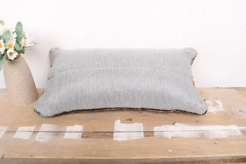 Neutral Throw Pillow, Pillow, Yoga Cushion Cover, 8x16 Blue Cushion Case, Throw Kilim Pillow, Boho Pillow Sham Cover, Boho Pillow - 7