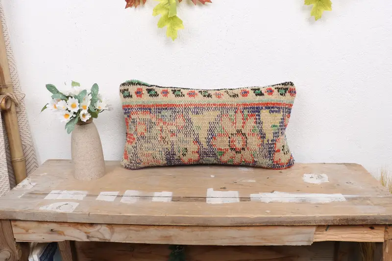 Neutral Throw Pillow, Pillow, Yoga Cushion Cover, 8x16 Blue Cushion Case, Throw Kilim Pillow, Boho Pillow Sham Cover, Boho Pillow - 1