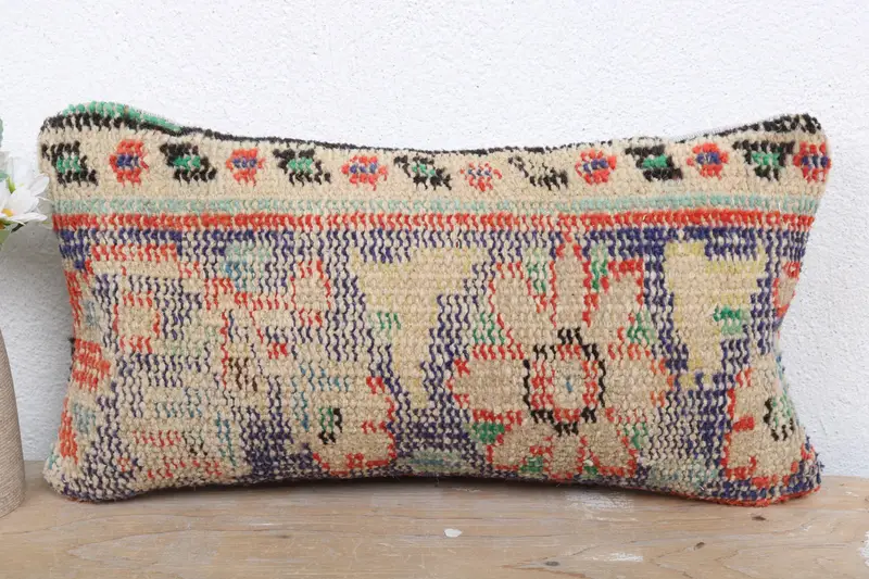 Neutral Throw Pillow, Pillow, Yoga Cushion Cover, 8x16 Blue Cushion Case, Throw Kilim Pillow, Boho Pillow Sham Cover, Boho Pillow - 2