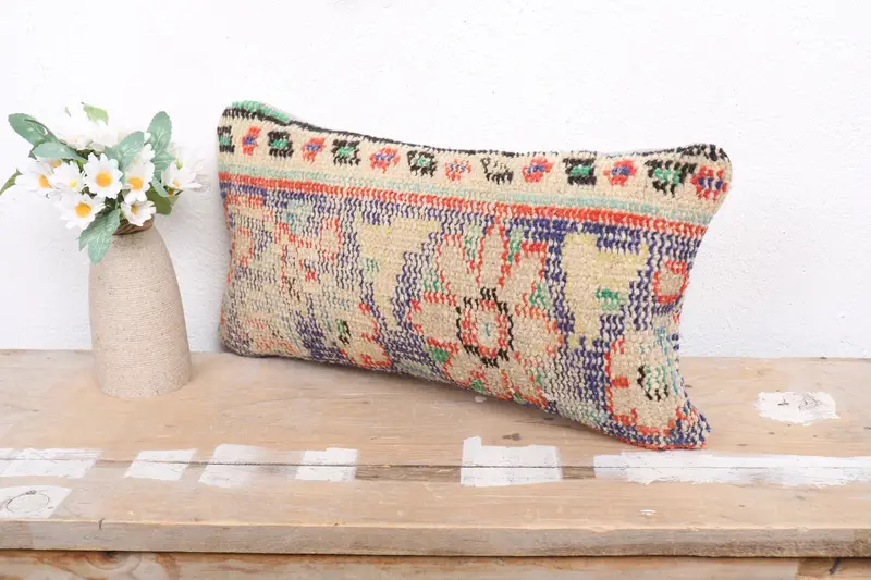 Neutral Throw Pillow, Pillow, Yoga Cushion Cover, 8x16 Blue Cushion Case, Throw Kilim Pillow, Boho Pillow Sham Cover, Boho Pillow - 4
