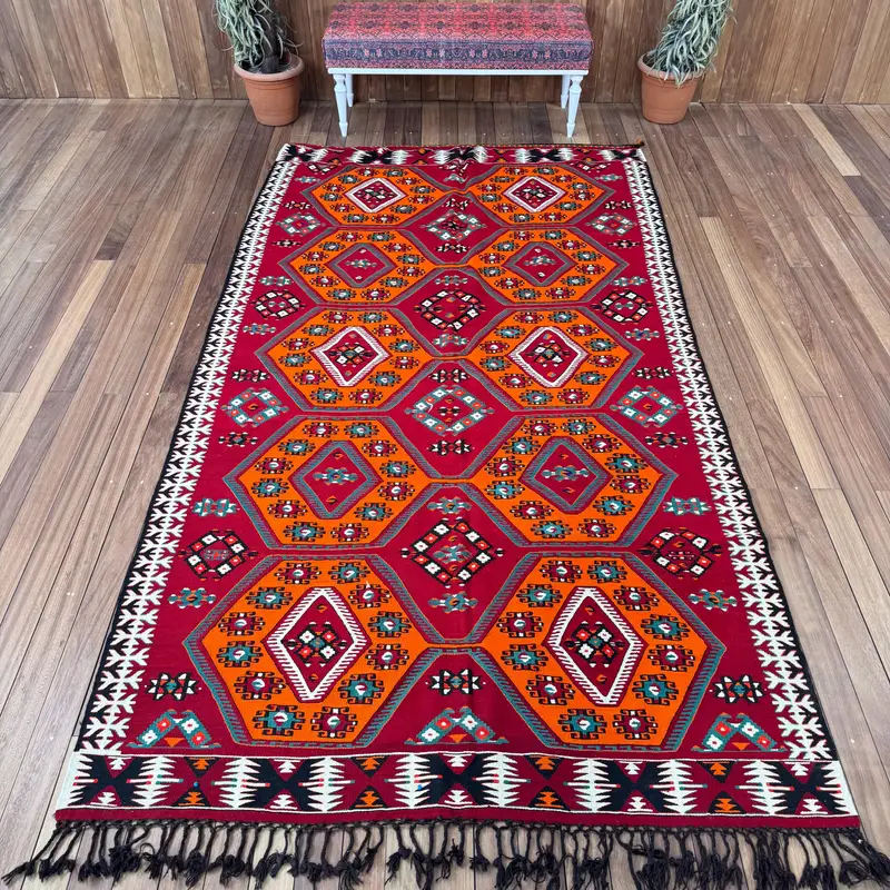 5.8x10.4 ft Large Vintage Turkish Rug, Red Oriental Wool Rug - 1