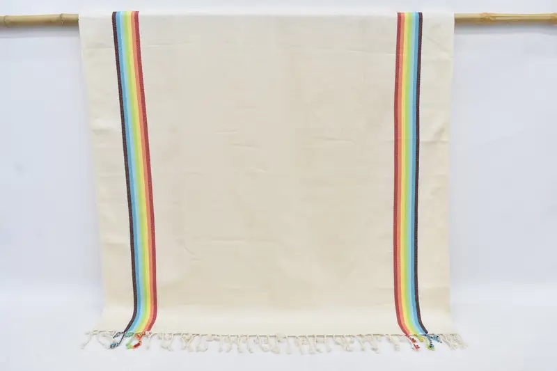 Beige Striped Monogrammed Turkish Cotton Towel, 70x40 Inches