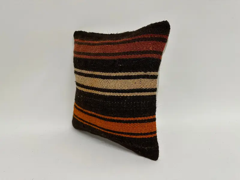 Throw Kilim Pillow, Pillow Cover, Decorative Throw Pillow Cover, Antique Pillows, Interior Designer Pillow, 12x12 Brown Cushion - 4