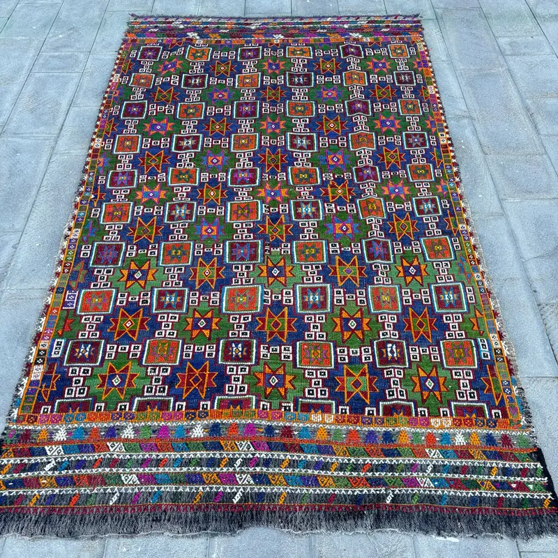 Mavi Ombré Halı, Turuncu Desenli 5,8x10 ft