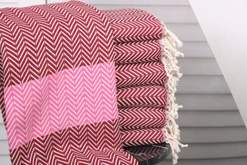 Personalized Chevron Beach Towel Burgundy-Fuchsia, 40x71 Inches