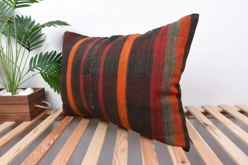 Pillow Sham, Boho Pillow, Retro Pillow Case, Rustic Cushion, Kilim Pillow Cover, Vintage Cushion Cover, 20x28 Brown Pillow Sham, Vintage Pillow - 5
