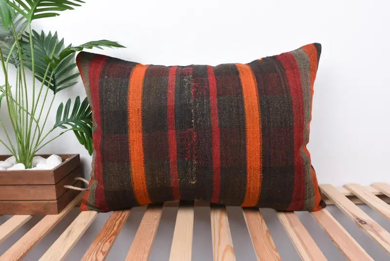 Pillow Sham, Boho Pillow, Retro Pillow Case, Rustic Cushion, Kilim Pillow Cover, Vintage Cushion Cover, 20x28 Brown Pillow Sham, Vintage Pillow - 1