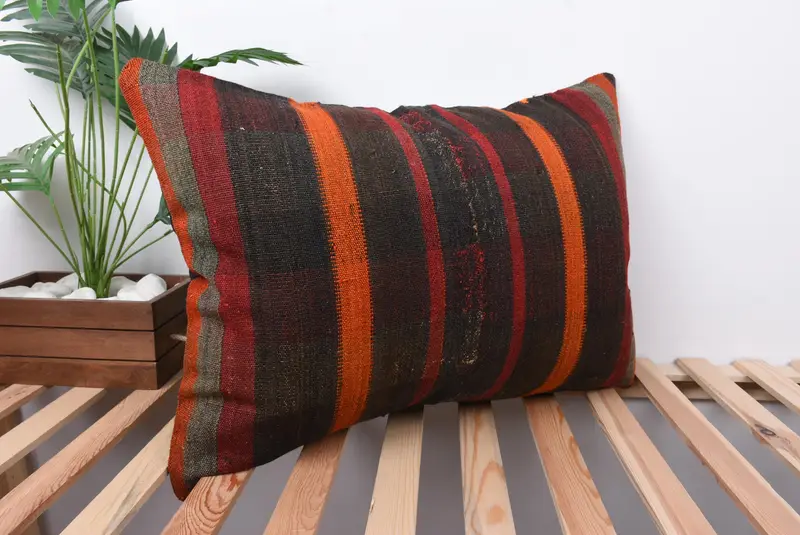 Pillow Sham, Boho Pillow, Retro Pillow Case, Rustic Cushion, Kilim Pillow Cover, Vintage Cushion Cover, 20x28 Brown Pillow Sham, Vintage Pillow - 4