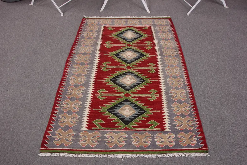 El Yapımı Kırmızı Çiçekli Halı, 2,6x3,9 ft Mor Paisley
