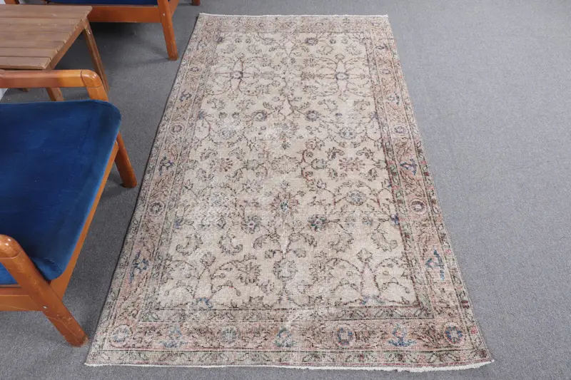 3.6x6.8 ft Vintage Halı, Türk Alan Halısı, Mavi Güneybatı Yün Halı - 1