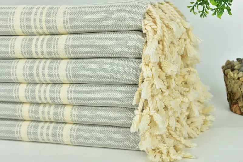 Wedding Gift Ideas, Home Decor Gifts, Sand-resistant Turkish towel for the beach, Custom Wedding Gifts, 68x38 Linen Striped Towel, Peshtemal Towel - 3