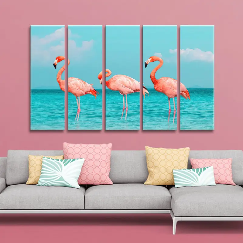Flaming Wall Art, Canvas Wall Art, Summer Wall Decor, Modern Wall Art, Pink Wall Art, Blue Wall Art, Coastal Wall Decor, Sea Landscape Art, - 4