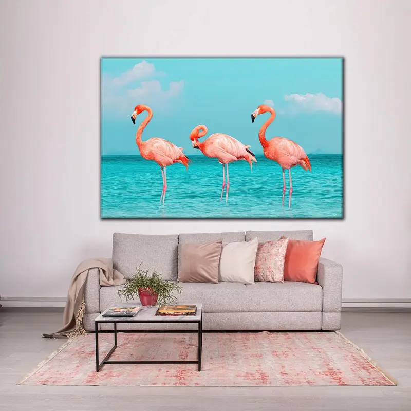 Flaming Wall Art, Canvas Wall Art, Summer Wall Decor, Modern Wall Art, Pink Wall Art, Blue Wall Art, Coastal Wall Decor, Sea Landscape Art, - 2