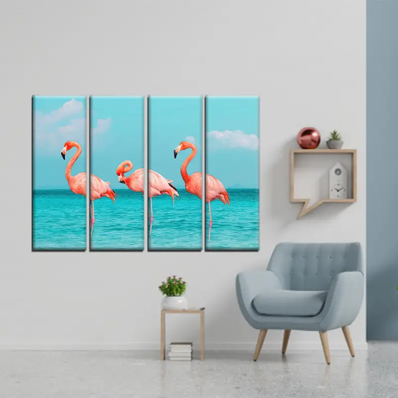 Flaming Wall Art, Canvas Wall Art, Summer Wall Decor, Modern Wall Art, Pink Wall Art, Blue Wall Art, Coastal Wall Decor, Sea Landscape Art, - 1