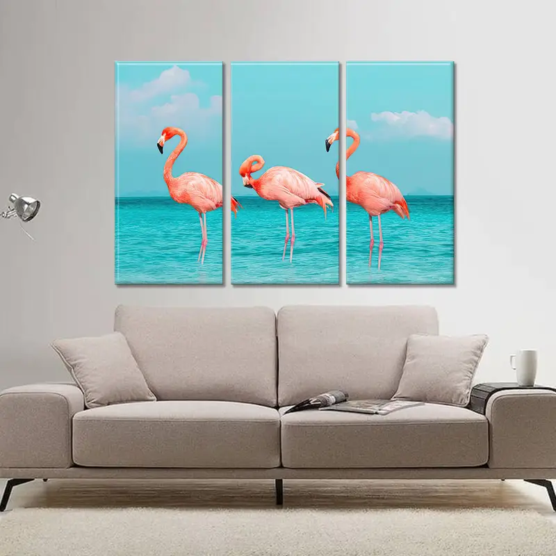 Flaming Wall Art, Canvas Wall Art, Summer Wall Decor, Modern Wall Art, Pink Wall Art, Blue Wall Art, Coastal Wall Decor, Sea Landscape Art, - 3