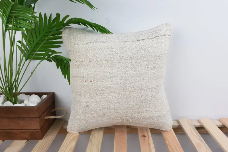 16x16 White Pillow Cover, Boho Pillow Sham Cover, Pillow Case, Handwoven Cushion, Indoor Pillow Sham, Turkish Pillow, Home Decor Pillow - 1