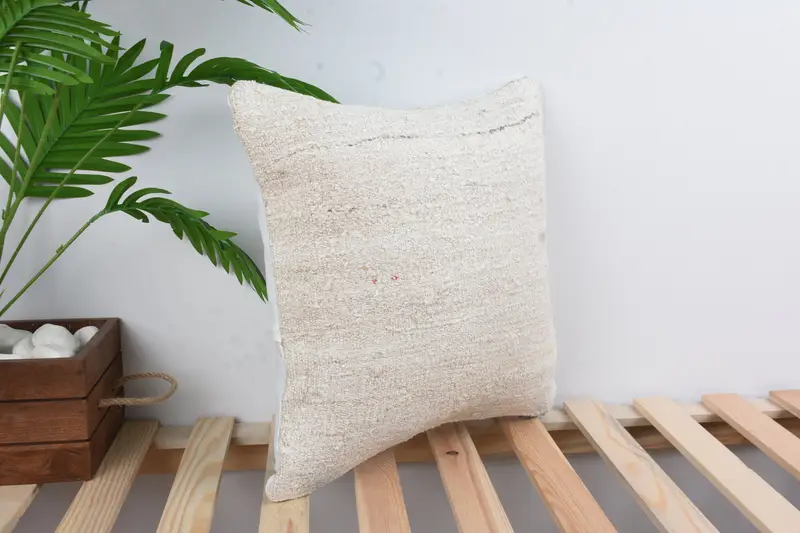 16x16 White Pillow Cover, Boho Pillow Sham Cover, Pillow Case, Handwoven Cushion, Indoor Pillow Sham, Turkish Pillow, Home Decor Pillow - 4